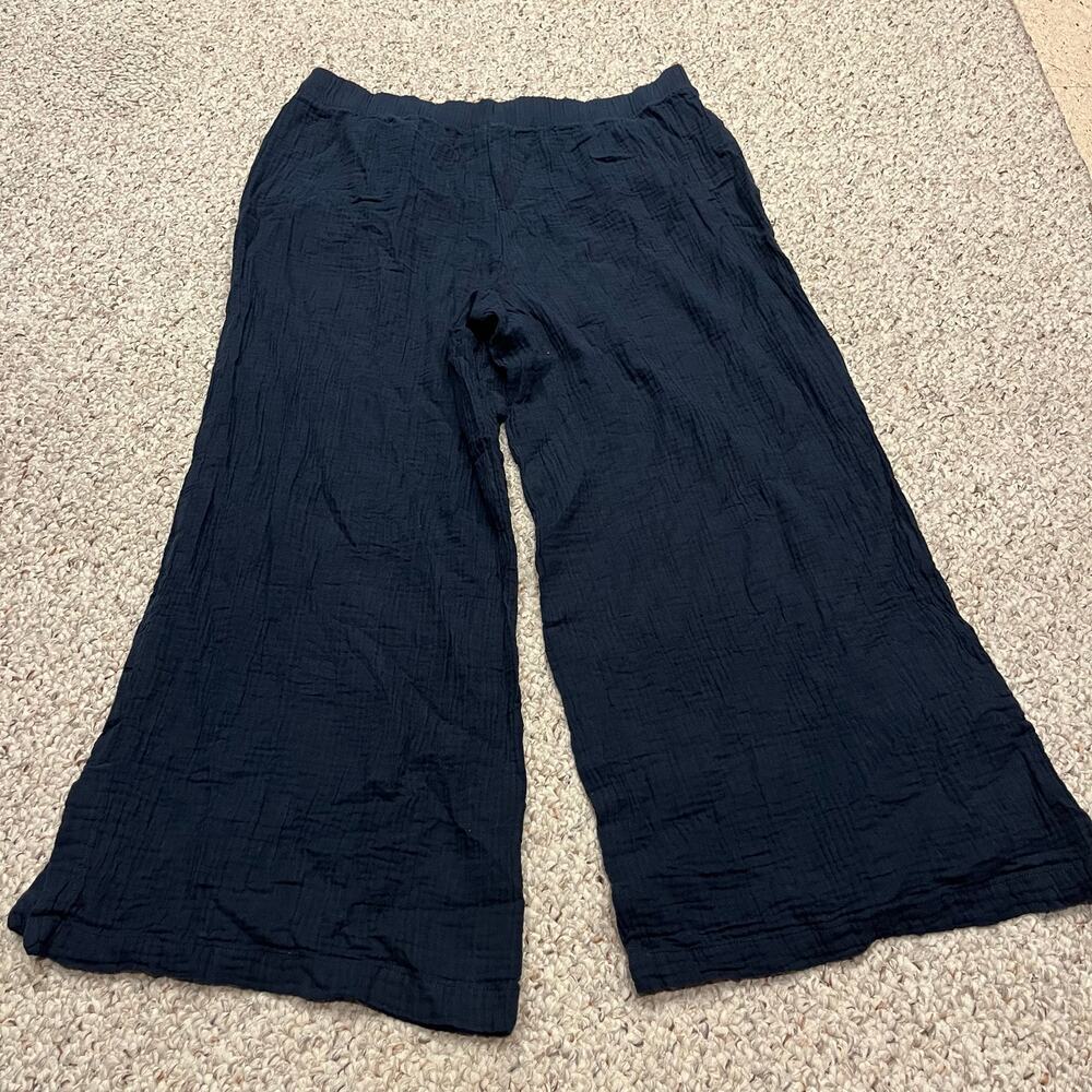 LL Bean Cloud Gauze Wide Leg Pants L Navy Coastal Preppy Classic Casual - Picture 7 of 7